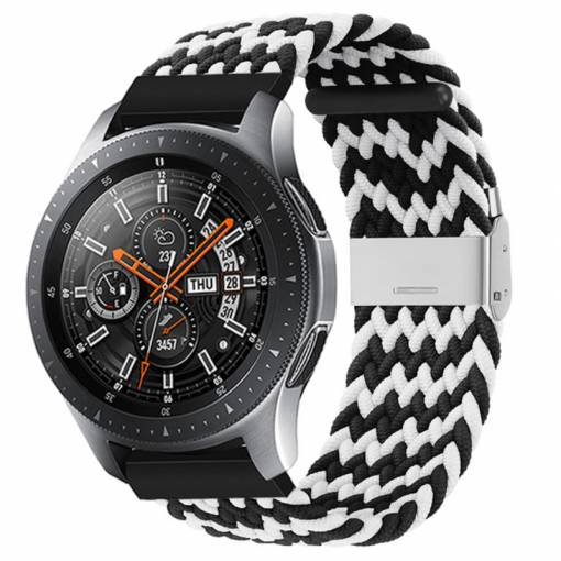 Foto - Brățară din nylon împletit cu cataramă de 20 mm - Modelat, Alb și Negru