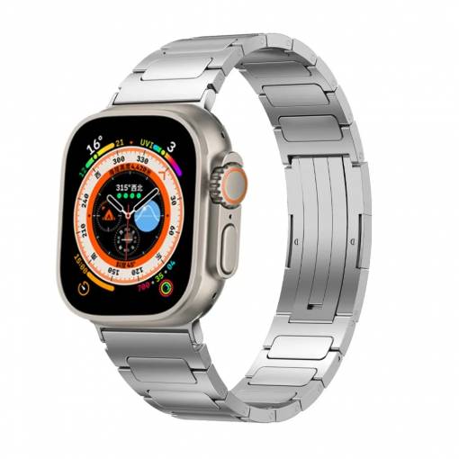 Foto - Brățară segmentată din titan eses pentru Apple Watch - Argintie lucioasă 42mm, 44mm, 45mm, 49mm