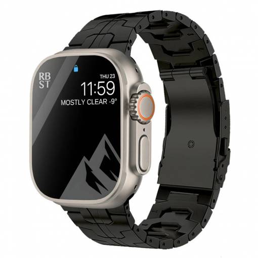 Foto - Banda titan - neagră lucioasă cu bandă pentru Apple Watch - 42mm, 44mm, 45mm, 49mm
