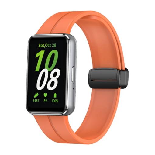 Foto - Brățara din silicon cu cataramă magnetică pentru Samsung Galaxy Fit 3 - Portocalie