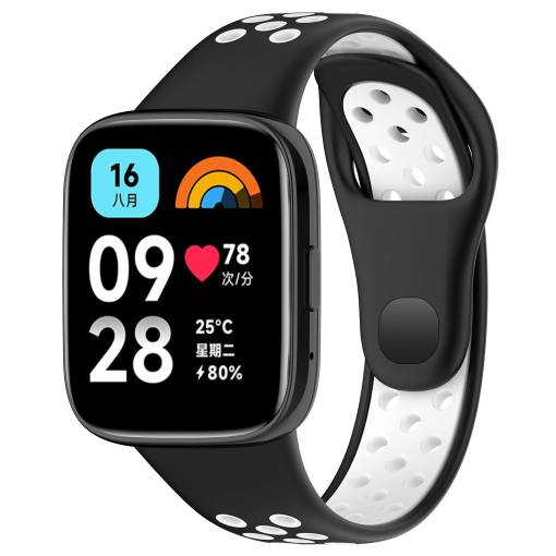 Foto - brățară din silicon perforat pentru Xiaomi Redmi Watch 3 Active - Negru și alb