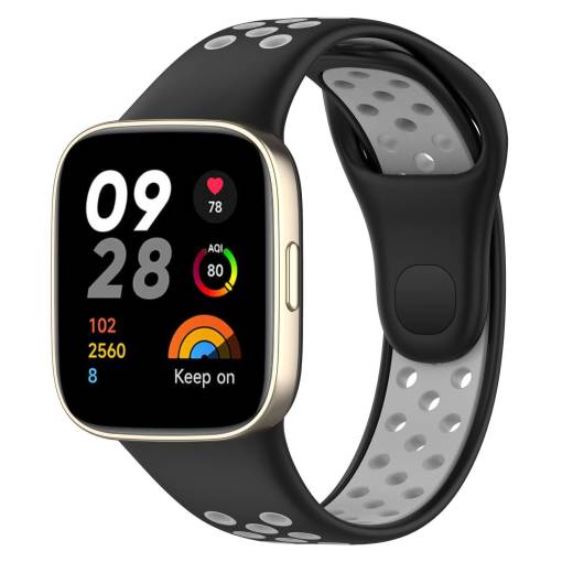 Foto - brățară din silicon perforat pentru Xiaomi Redmi Watch 3 Active - Negru și gri