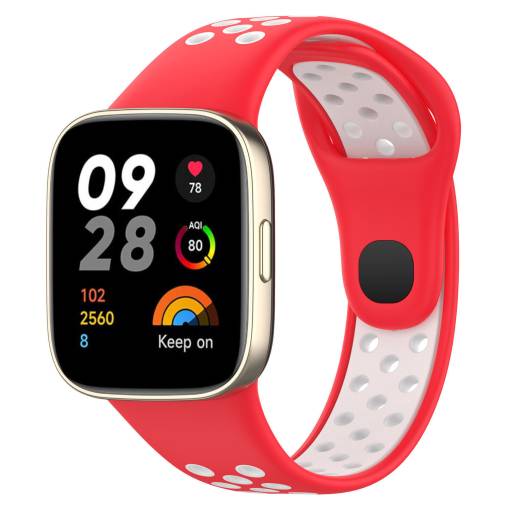 Foto - brățară din silicon perforat pentru Xiaomi Redmi Watch 3 Active - Roșu și alb
