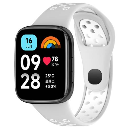 Foto - brățară din silicon perforat pentru Xiaomi Redmi Watch 3 Active - Gri și alb
