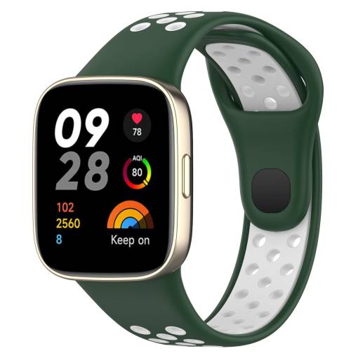 Foto - brățară din silicon perforat pentru Xiaomi Redmi Watch 3 Active - Verde închis și alb