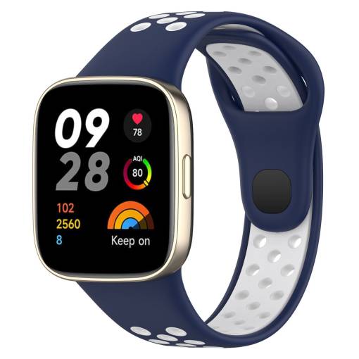 Foto - brățară din silicon perforat pentru Xiaomi Redmi Watch 3 Active - Albastru și alb