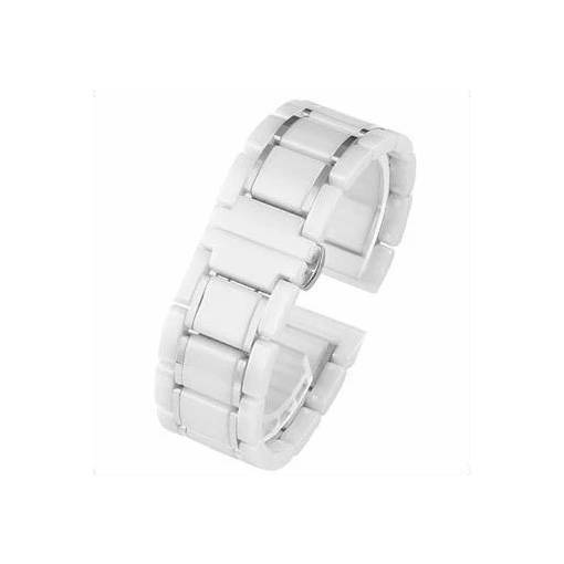 Foto - eses Ceramica brățară - Alb cu dungi argintii, 20 mm