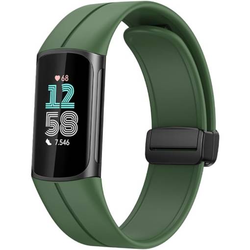 Foto - brățară din silicon cu cataramă magnetică pentru Fitbit Charge 5 și 6 - verde
