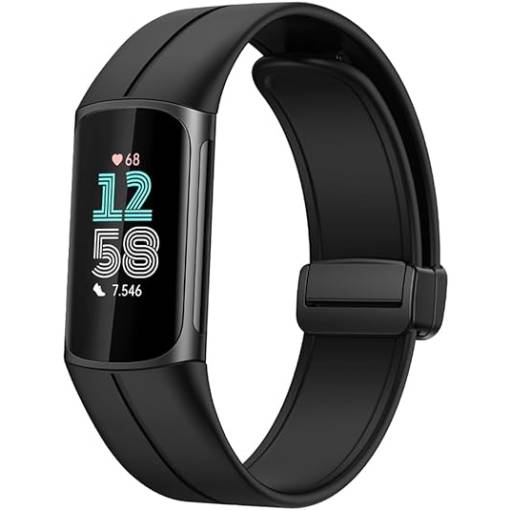 Foto - brățară din silicon cu cataramă magnetică pentru Fitbit Charge 5 și 6 - neagră