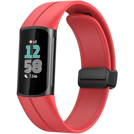 Foto - brățară din silicon cu cataramă magnetică pentru Fitbit Charge 5 și 6 - roșie