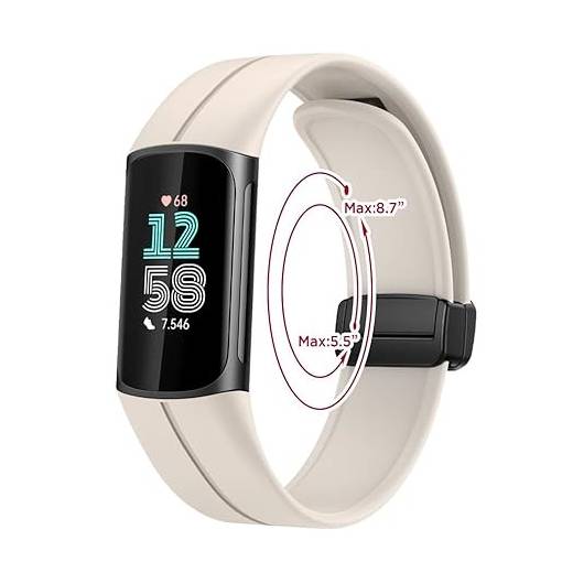 Foto - brățară din silicon cu cataramă magnetică pentru Fitbit Charge 5 și 6 - bej