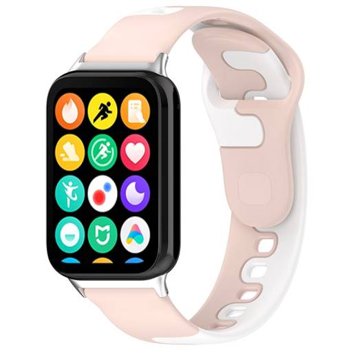 Foto - brățara din silicon pentru Xiaomi Redmi Watch 4 și Xiaomi Smart Band 8 Pro - roz-alb