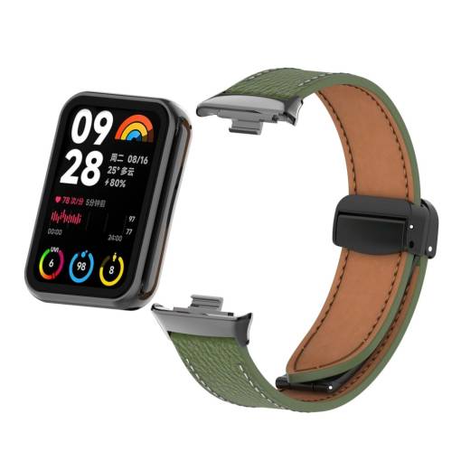 Foto - brățara din piele cu cataramă magnetică pentru Xiaomi Redmi Watch 4, Smart Band 8 Pro și 9 Pro - verde