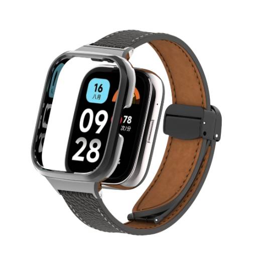 Foto - eses Curea din piele cu clips magnetic pentru Xiaomi Redmi Watch 3 Active - neagră