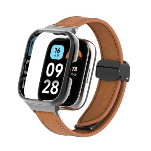 Foto - eses Curea din piele cu clips magnetic pentru Xiaomi Redmi Watch 3 Active - maro