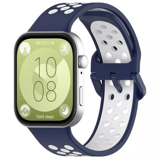 Foto - Brățară din silicon perforată pentru Huawei Watch Fit 3, 4 și 4 Pro - Alb cu albastru