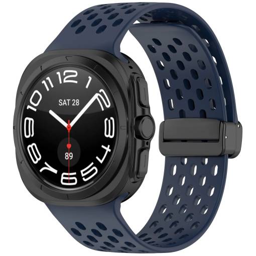 Foto - Brățară din silicon perforată cu cataramă magnetică pentru Samsung Galaxy Watch Ultra 47 mm - Albastră