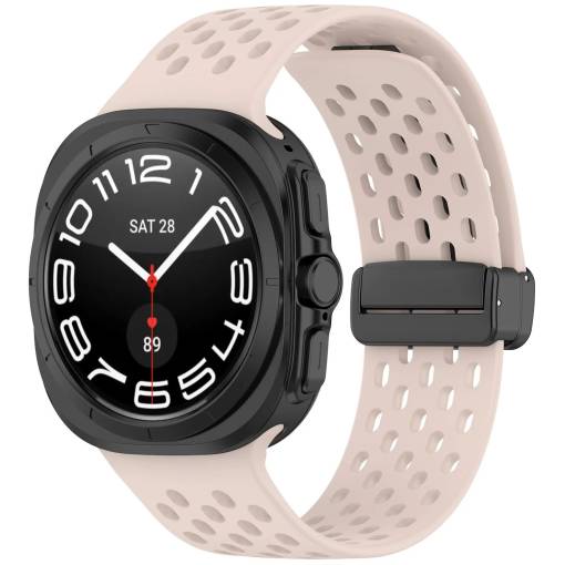 Foto - Brățară din silicon perforată cu cataramă magnetică pentru Samsung Galaxy Watch Ultra 47 mm - Roz