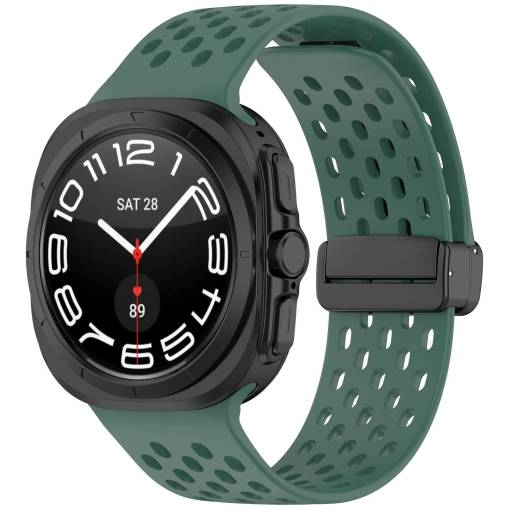 Foto - Brățară din silicon perforată cu cataramă magnetică pentru Samsung Galaxy Watch Ultra 47 mm - Verde