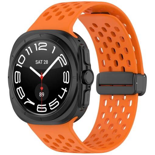 Foto - Brățară din silicon perforată cu cataramă magnetică pentru Samsung Galaxy Watch Ultra 47 mm - Portocalie