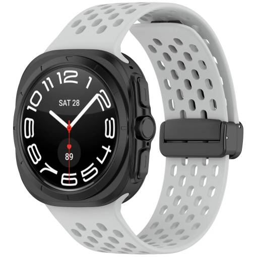 Foto - Brățară din silicon perforată cu cataramă magnetică pentru Samsung Galaxy Watch Ultra 47 mm - Gri