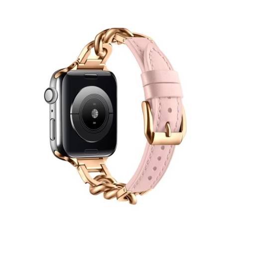 Foto - Brat Koș din Piele cu Lanț pentru Apple Watch - Roz deschis, 42mm, 44mm, 45mm, 49mm
