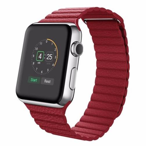 Foto - Brățară din piele magnetică pentru Apple Watch - Roșie 38mm, 40mm, 41mm