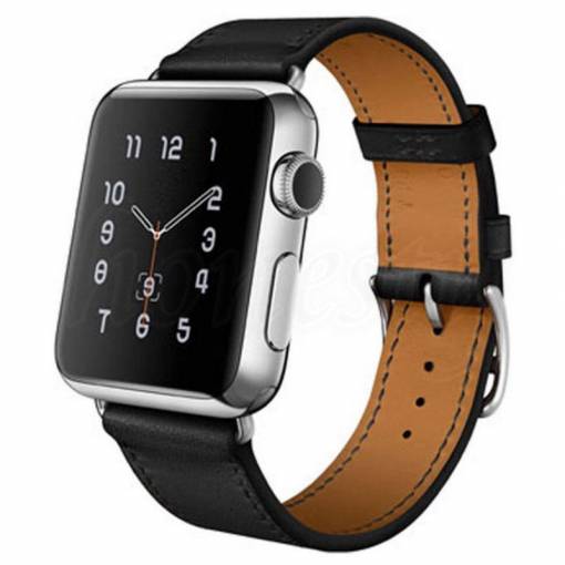 Foto - Ceas din piele eses 38mm, 40mm, 41mm pentru Apple Watch - Cu gravură "Toate cele bune", negru cu alb