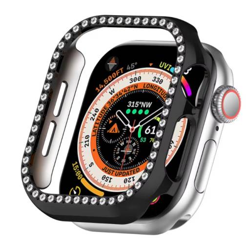 Foto - Cadru de protecție cu pietre pentru Apple Watch 10, 42 mm - negru