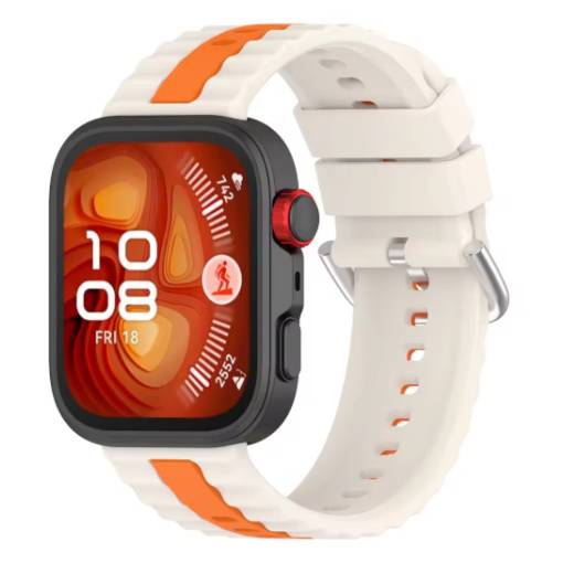 Foto - eses Curea din silicon cu dungi pentru Huawei Watch Fit 3, 4, 4 Pro, 5 și 5 Pro - Bej-portocalie