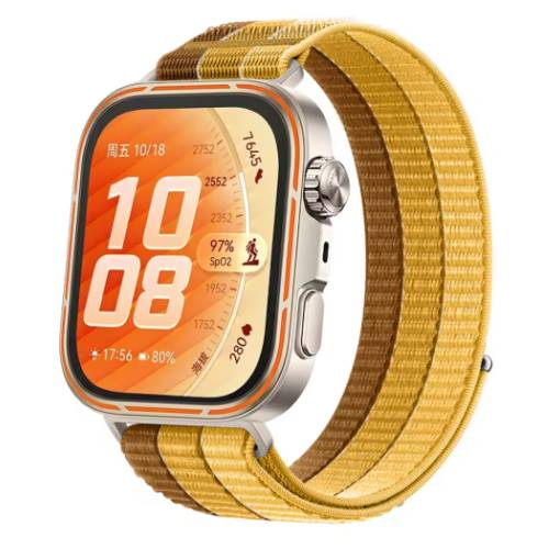 Foto - eses Curea din silicon cu dungi pentru Huawei Watch Fit 3, 4, 4 Pro, 5 și 5 Pro - Bej-portocalie