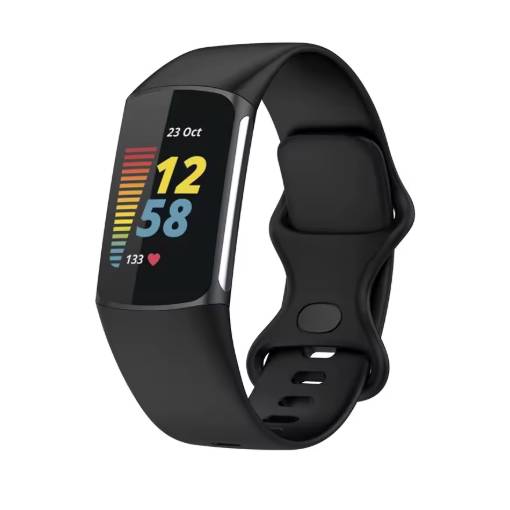 Foto - Brățară din silicon pentru Fitbit Charge 5 și 6 - Mărimea L, neagră