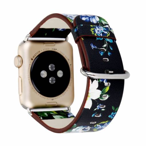 Foto - Curea din piele cu flori eses pentru Apple Watch - Negru și Albastru 38mm, 40mm, 41mm