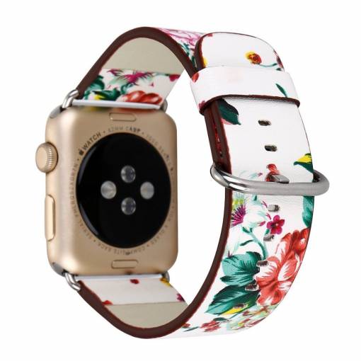 Foto - escală din piele florală pentru Apple Watch - Alb și Roșu 42mm, 44mm, 45mm, 49mm