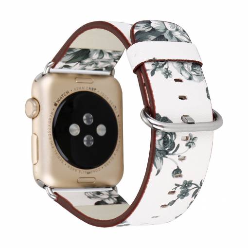 Foto - escală din piele florală pentru Apple Watch - Alb și Gri 38mm, 40mm, 41mm