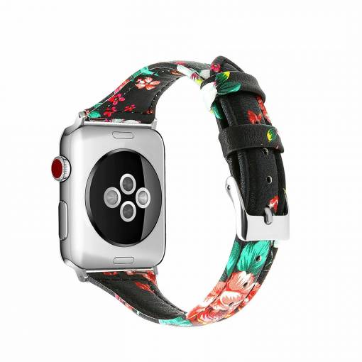 Foto - esep Curea din piele pentru Apple Watch - Florale, Negru 38mm, 40mm, 41mm