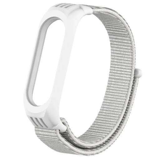 Foto - esep Cureaua din nailon cu lăcătuș din silicon pentru Xiaomi Mi Band 3, 4, 5 - Alb-gri