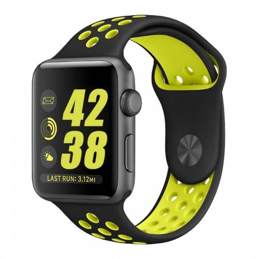Foto - Brățară din silicon pentru Apple Watch - Negru-galben, S, M, L - 42mm, 44mm, 45mm, 49mm