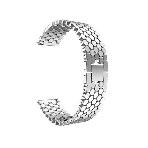 Foto - Curea din metal pentru ceas octogonal - Argintie, 22 mm