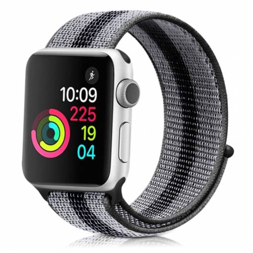 Foto - eses Bandă din nylon pentru Apple Watch - Dungă negru-gri 42mm, 44mm, 45mm, 49mm