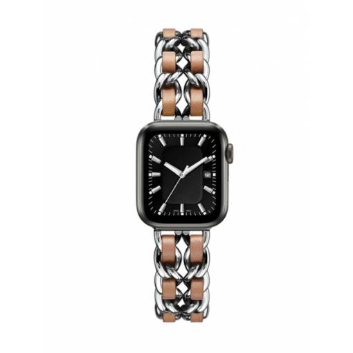 Foto - eses Brățară metalică împletită pentru Apple Watch - Argintie-maro 38mm, 40mm, 41mm
