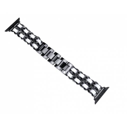 Foto - eses Brățară metalică împletită pentru Apple Watch - Negru alb 38mm, 40mm, 41 mm
