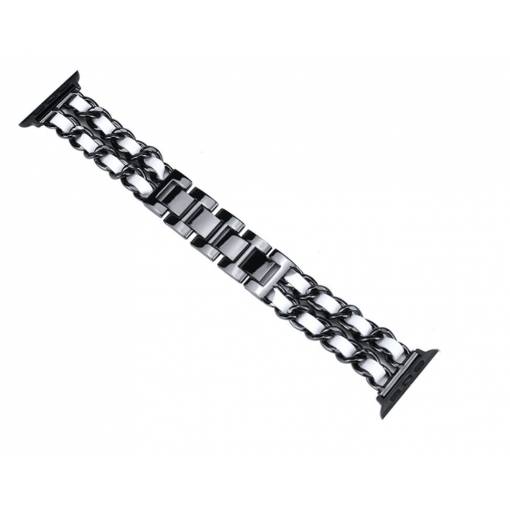 Foto - eses Brățară metalică împletită pentru Apple Watch - Negru alb 42mm, 44mm, 45mm, 49mm