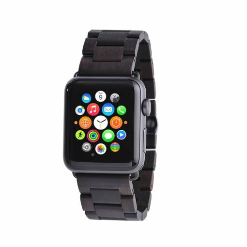 Foto - brățară din lemn pentru Apple Watch - Neagră 42mm, 44mm, 45mm, 49mm