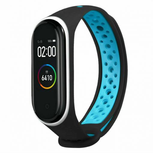 Foto - eses Brățară perforată pentru Xiaomi Mi Band 3 și Xiaomi Mi Band 4 - Negru-albastru