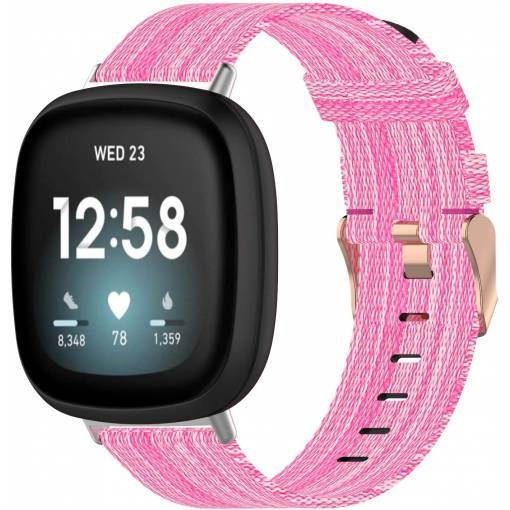Foto - Curea țesută eses pentru Fitbit Versa 3 și 4, Sense 1 și 2 - Cu model, roz