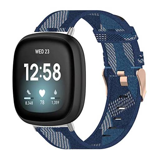 Foto - Curea țesută eses pentru Fitbit Versa 3 și 4, Sense 1 și 2 - Cu model, albastru și alb