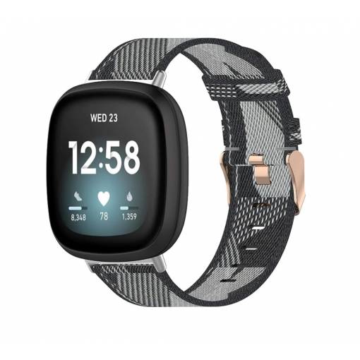 Foto - Curea țesută eses pentru Fitbit Versa 3 și 4, Sense 1 și 2 - Cu model, gri
