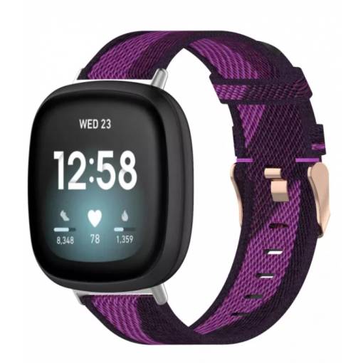 Foto - Curea țesută eses pentru Fitbit Versa 3 și 4, Sense 1 și 2 - Cu model, violet negru