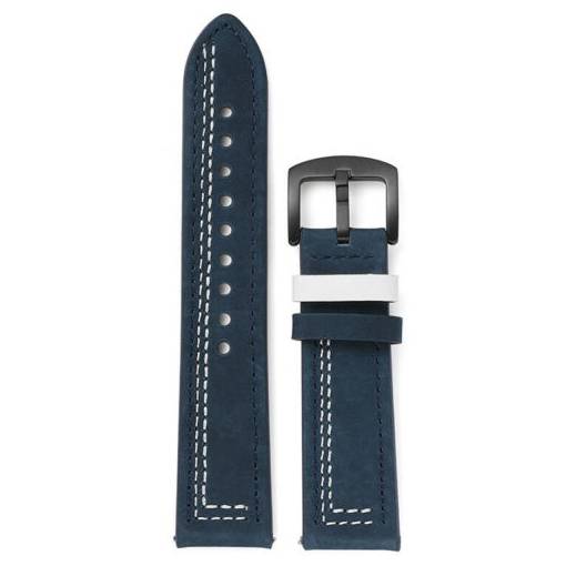 Foto - eses Curea din piele - Albastru cu model alb, 22 mm